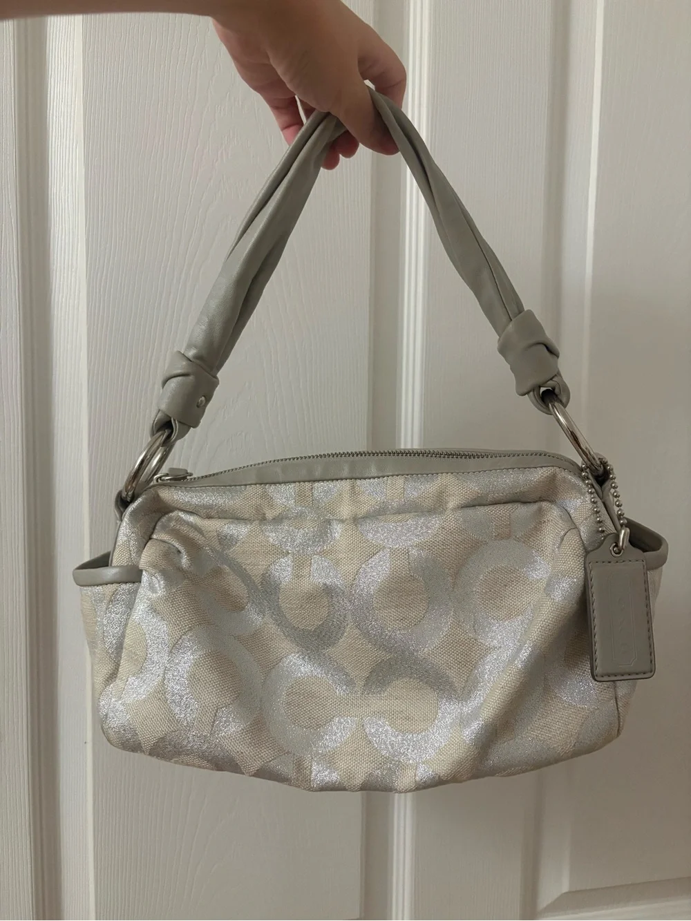 Coach Silver Metallic Logo Shoulder Bag